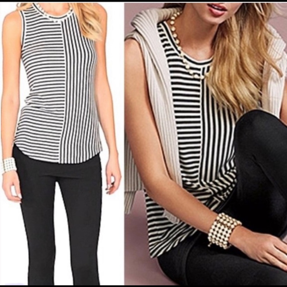 CAbi Black and White Striped Tank Top